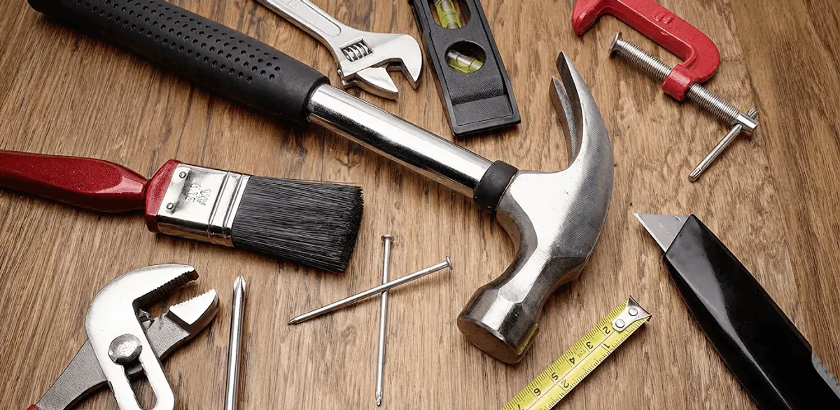 Handyman tools laid out for home repair and maintenance work in Hialeah, FL