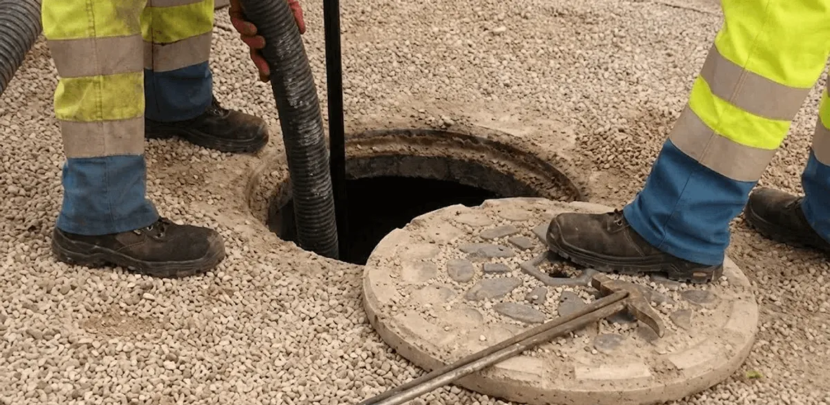 Drain cleaning crew clearing a sewer access point with professional equipment in Hialeah, FL