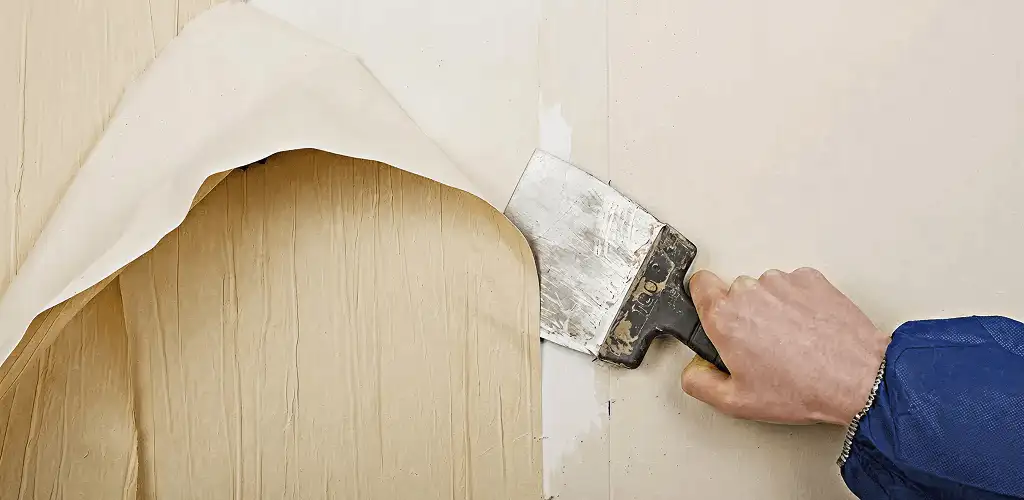 Handyman removing wallpaper with a scraper for wall preparation in Hialeah, FL